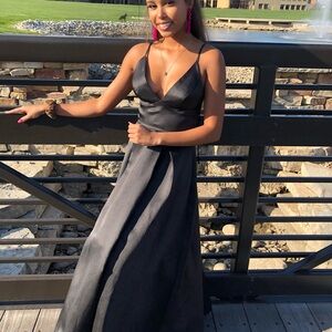 Elegant Black Satin Maxi Skirt